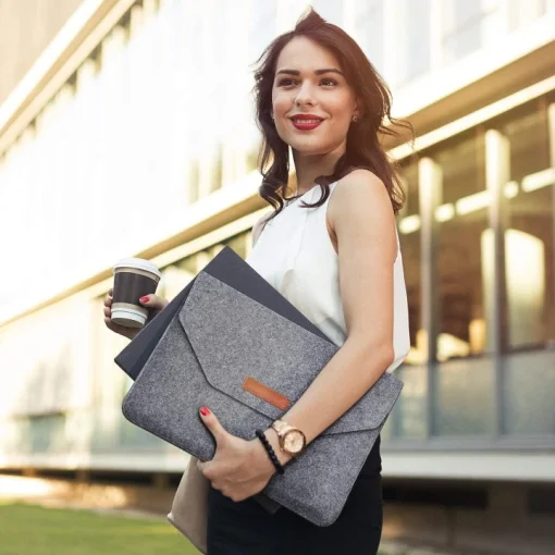 Cod. 099 Estuche 2 en 1 (Laptop +cargador) de fieltro acrilico INS PIN LS216 P/laptop de 15.6&quot; / Gris oscuro