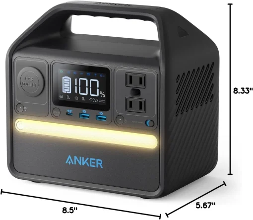 Cod. 207 Estación de energía portátil ANKER Solix 521, batería LiFePO4 de 256 Wh / 300 W (pico 600 W) / 2* tomas CA, 2*USB-A IQ, 1*USB-C PD 60 / carga rápida 1.5hr 80% / luz LED / Peso 8.2 lbs