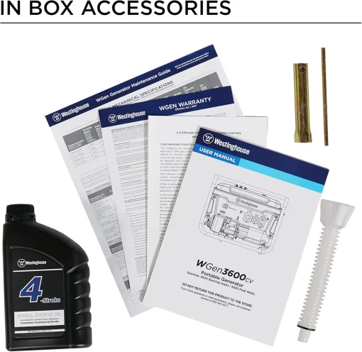 Cod. 202 Generador Westinghouse WGEN3600CV 4650W Súper Siliencioso / Gasolina 4GL. / Salida: 2*tomas AC 120V/20A, 1*120V/30A (L5-30R), 1*120V/30A (TT-30R) / Funcióna 14 Hr. 25% / sensor de CO