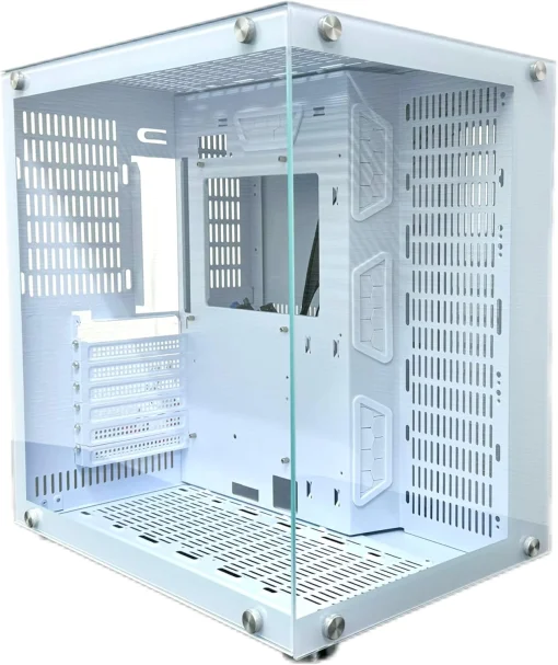 Cod. 362  Case WJCOOLMAN CA-020 White / ATX / lateral y frontal vidrio templado vista 270° / admite refrigeración líquida de 360° / USB 3.0, USB 2.0, HD audio / sin fuente
