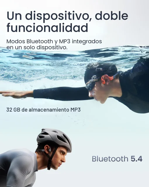 Cod. 144 Auriculares Deportivos Shokz OpenSwim Pro Red / Conducci&oacute;n &Oacute;sea / IP68 (Sumergibles) / Bluetooth + MP3 (32GB Alm.) / Dise&ntilde;o de Oreja Abierta / Carga R&aacute;pida (10m = 3H), 9H Autonom&iacute;a / Mic. Dual ENC