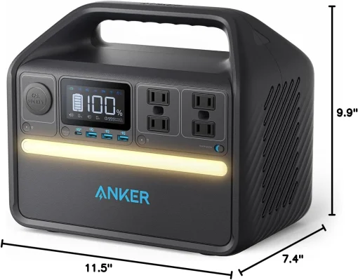 Cod. 208 Estación de energía portátil ANKER Solix 535, batería LiFePO4 de 512 Wh / 500 W / 4*tomas CA, 3*USB-A IQ, 1*USB-C PD 60 / carga rápida 2.5hr 80% / luz LED