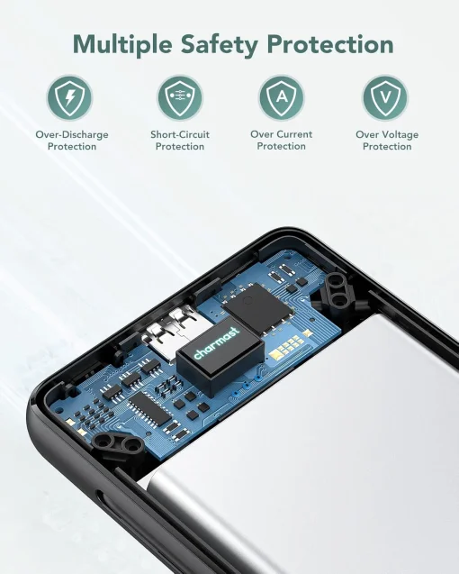 Cod. 254  Power Bank con cables integrados CHARMAST W1115 10.000 mAh / Puertos: 5*salidas, 2*entradas / Ultra Slim / pantalla LED / Compatible: iPhone 16/15/14/13, Samsung, iPad y m&aacute;s