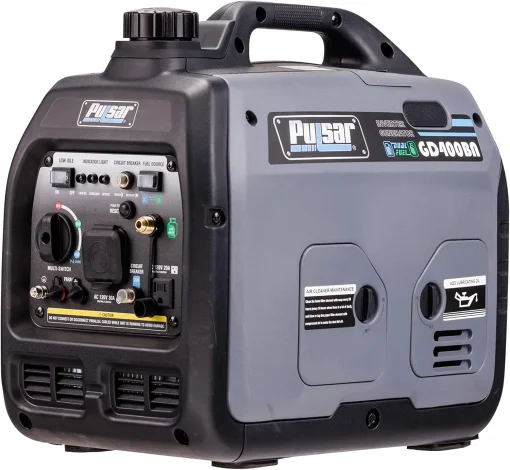 Cod. 201 Generador Pulsar GD400BN 4000W Super Siliencioso / Dual: Gas o Gasolina 1.1GL. / Salida: 1*120V 30A, 1*CA 120V 20A / 1*Paralelo / RV-Ready, cumple con CARB