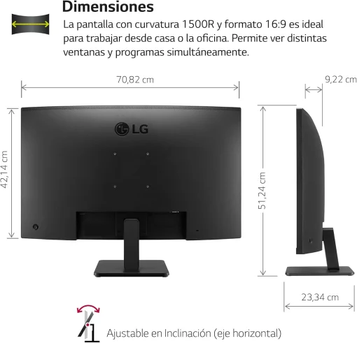 Cod. 124 Monitor Curvo LG 32MR50C-B 32" FHD 1080p 100Hz dise&ntilde;o sin bisel / curva 1500R / AMD FreeSync&trade; / OnScreen Control (LG Screen Manager) / 2*HDMI, D-Sub / Montaje en VESA