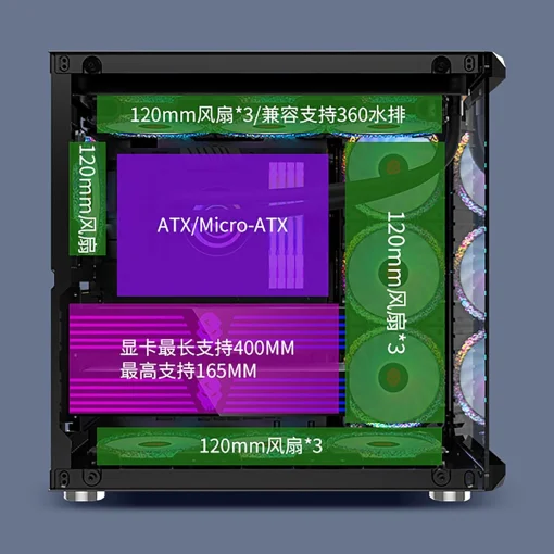 Cod. 385 Kit Case GAMEKM CA-025 White / ATX / acero de aleación / lateral y frontal vidrio templado vista 270° / admite refrigeración líquida de 360°, luz LED ARGB / USB 3.0, USB 2.0, HD audio / sin fuente / Incluye P/Armar 4*fans ARGB 120mm + Controlador