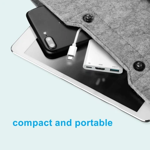 Cod. 475 Adaptador multipuertos 3en1 INS HU-352 de USB-C a 1*P/Salida HDMI 4K + 1*P/USB 3.0 + 1*P/USB-C (PD) / blanco