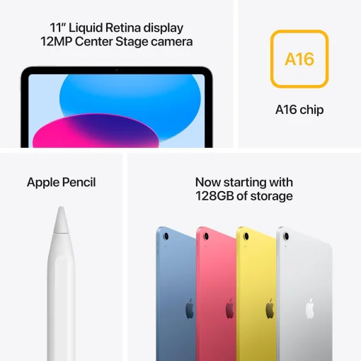 Cod. 133 Apple iPad 11"&nbsp;Liquid&nbsp;Retina (Chip A16) 128GB / iPadOS / Wi-Fi 6, BT 5.3 / C&aacute;m. post. 12MP, Selfie 12MP (Horiz.)&nbsp;/ Desbloqueo Touch ID / USB-C, 20W / MD3Y4LL/A - Silver