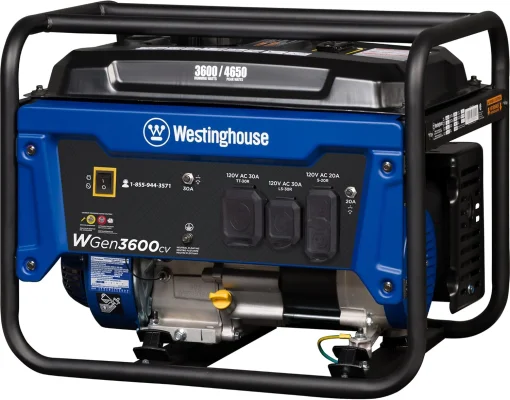 Cod. 202 Generador Westinghouse WGEN3600CV 4650W Súper Siliencioso / Gasolina 4GL. / Salida: 2*tomas AC 120V/20A, 1*120V/30A (L5-30R), 1*120V/30A (TT-30R) / Funcióna 14 Hr. 25% / sensor de CO