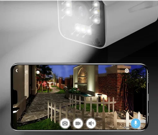 Cod. 268 Cámara Smart Wi-Fi, P/Exterior HY QC2 Full HD 1080p / 9 LED + infrarrojo / Detección de movimiento / Audio bidireccional y Alarma / almacenamiento micro SD hasta 128GB