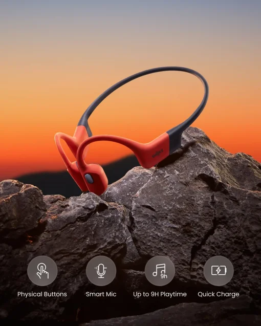 Cod. 144 Auriculares Deportivos Shokz OpenSwim Pro Red / Conducci&oacute;n &Oacute;sea / IP68 (Sumergibles) / Bluetooth + MP3 (32GB Alm.) / Dise&ntilde;o de Oreja Abierta / Carga R&aacute;pida (10m = 3H), 9H Autonom&iacute;a / Mic. Dual ENC