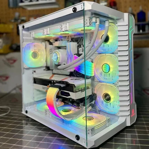 Cod. 385 Kit Case GAMEKM CA-025 White / ATX / acero de aleación / lateral y frontal vidrio templado vista 270° / admite refrigeración líquida de 360°, luz LED ARGB / USB 3.0, USB 2.0, HD audio / sin fuente / Incluye P/Armar 4*fans ARGB 120mm + Controlador