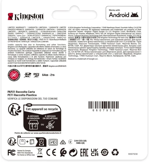 Cod. 101 Micro SD Kingston Canvas Select Plus SDCS3 / 128GB / 2en1 / 150MB/s