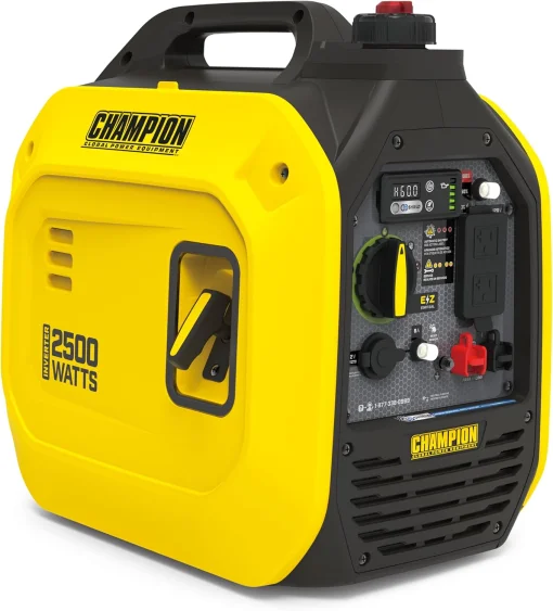 Cod. 200 Generador Inversor portátil Champion Power Equipment silencioso 2,500 Watts / a Gasolina / Salida (dúplex CA120V 15.4 A (2*tomas), 12V DC 8A) / 1*Paralelo / escudo de CO / hasta 11,5 Hr. 25%