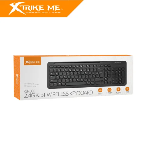Cod. X:232 Teclado XTRIKE ME KB-303 SP / Inalámbrico Dual (2,4G y Bluetooth) / 105 teclas Membrana / Soporte P/Móvil o tablet / compatible Windows/MAC/IOS /Android / Español