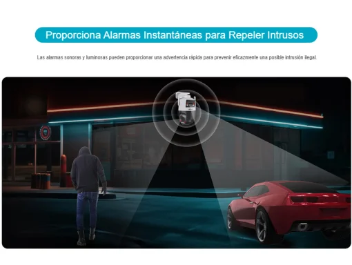 Cod. 372 Cámara Smart Exterior 360° DAHUA Picoo Dual 3K D1 5MP+5MP / Wi-Fi 6 / Vista Nocturna Dual Ligth (50m IR) / Detección humana/vehículo IA / 6*modos patrulla / Alarma (Luz y sonido) / Seg. automát. / Audio bidireccional / Soporta microSD (hasta 256G