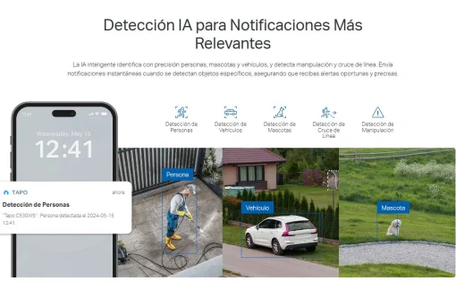Cod. 410 C&aacute;mara Smart TP-Link Tapo C530WS 3K 5MP 360&ordm; P/Exterior / Visi&oacute;n Nocturna Color Starlight / Detecci&oacute;n Smart-AI (pers. masc. veh. L&iacute;nea) seg. movimiento / Audio bidireccional / Alarma de Luz y sonido&nbsp;Personalizable / Soporta microSD 512GB / Compat