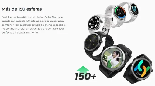 Cod. 1160 SmartWatch HAYLOU Solar Neo HF008 Black / LLamadas BT 5.3 / Pantalla HD 1.53" / +120 modos deportivos / Monitoreo de salud / IP68 / Bat. 300mAh (7-30 dias) / Incl.&nbsp;2 correas