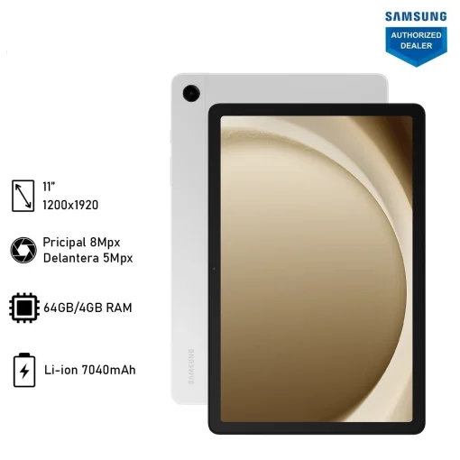 Cod. 135  Tablet Samsung Galaxy Tab A9+ (SM-X210) / Snapdragon 695 / 11" WUXGA, 90Hz / RAM 4GB / 64GB Alm. Exp. MicroSD (hasta 1TB) / Android 15 / Wi-Fi 5, BT 5.1 / Cam. post. 8MP, front. 5MP / Dolby Atmos / Bat. 7040 mAh - Silver