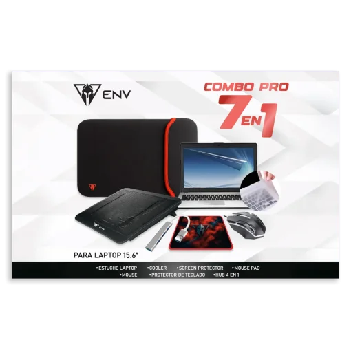 Cod. 112 Kit 7en1 ENV P/Notebook 15.6" / Incl.: Estuche, Base de Enfriamiento, Screen Protector, Mouse, MousePad, Protector de Teclado y HUB USB3.0