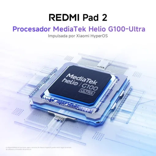 Cod. 152 Tablet REDMI Pad 2 / Helio G100-Ultra / Crystal-clear 11" 2.5K (2560&nbsp;x&nbsp;1600), 90Hz / 8GB RAM, 256GB Alm. Exp. MicroSD (hasta 2TB) / HyperOS 2 / Cam. post. 8MP, front. 5MP / Dolby Atmos / Bat. 9000 mAh - Verde Menta