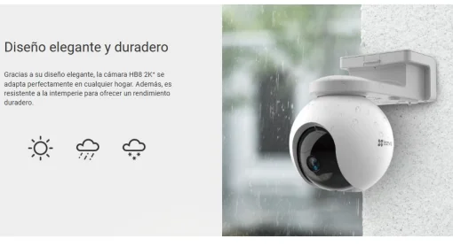 Cod.385 Cámara Smart p/exterior 360° EZVIZ HB8 2K+ / Batería integrada (210días) / Alm. interno 32GB, H.265 / Detección AI de Movimiento de Persona / Seg. Automático / FullColor 24/7 / Defensa activa &amp; Alertas de Voz Personalizadas / Audio bidireccional /