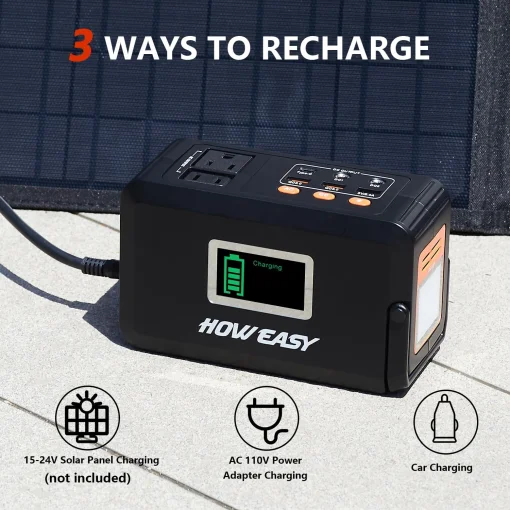 Cod.180 Banco de Energía HOWEASY 120W, 88WH/24 000mAh, P/laptop: 2*Tomas AC 110V / 2*puertos DC / 3*puertos USB-A (2*QC 3.0 carga rápida +1*5V/2.4A) / 1*USB-C 18W / Linterna LED / Peso 2.3 lbs