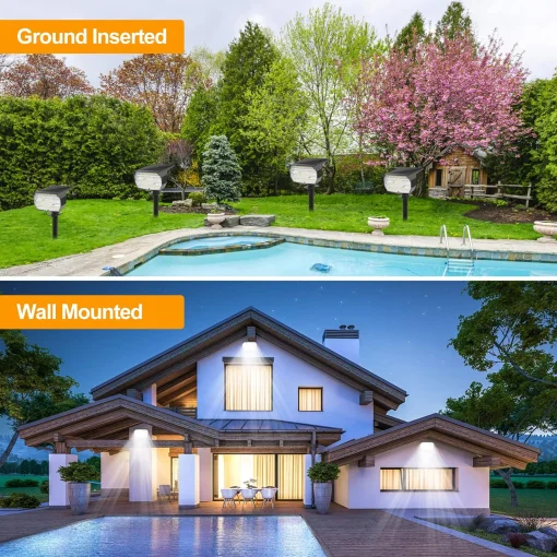 Cod. 893 Lámpara solar P/exterior TD-001 / 46 luces LED Blancas / alimentadas por energía solar / IP65 impermeable / 3 modos de iluminación / encendido-apagado automático / P/patio, piscina, o montaje pared