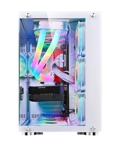 Cod. 362  Case WJCOOLMAN CA-020 White / ATX / lateral y frontal vidrio templado vista 270° / admite refrigeración líquida de 360° / USB 3.0, USB 2.0, HD audio / sin fuente