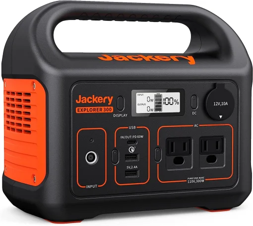 Cod. 183  Estación de energía portátil Jackery Explorer 300 / batería: 293 Wh / 300 W(AC 110V*2, USB-C PD 60W*1, USB-A*2, CAR 12V/10A*1) / carga rápida 2 Hr. 80%