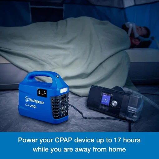 Cod. 218 Estación de energía portátil Westinghouse iGen200s / bat litio:194 Wh / 150W / 6 puertos (2*AC 120V, 1*USB-C, 2*USB-A, 1*9-12V CC) / Linterna LED / carga: 4 Hr. / Peso: 4 lbs