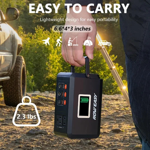 Cod.180 Banco de Energía HOWEASY 120W, 88WH/24 000mAh, P/laptop: 2*Tomas AC 110V / 2*puertos DC / 3*puertos USB-A (2*QC 3.0 carga rápida +1*5V/2.4A) / 1*USB-C 18W / Linterna LED / Peso 2.3 lbs