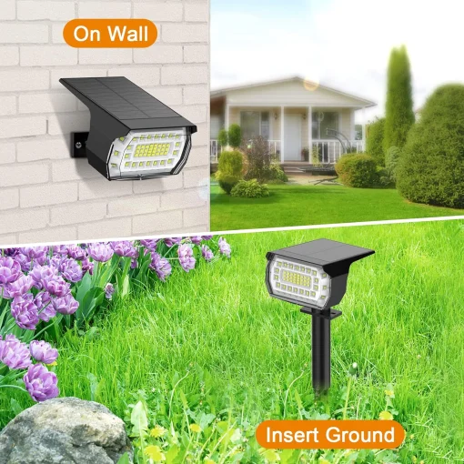 Cod. 893 Lámpara solar P/exterior TD-001 / 46 luces LED Blancas / alimentadas por energía solar / IP65 impermeable / 3 modos de iluminación / encendido-apagado automático / P/patio, piscina, o montaje pared
