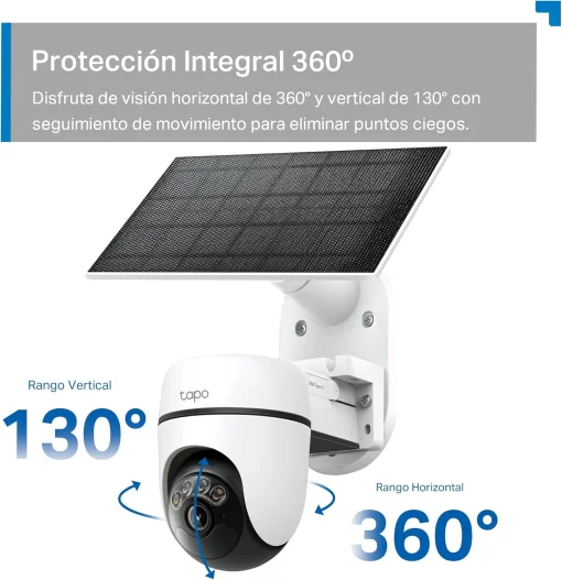 Cod. 408 Kit C&aacute;mara TP-Link Tapo C610 360&deg; 2K &amp; panel solar / Visi&oacute;n Nocturna a Color / Detecci&oacute;n smart Persona y seg. por IA 360&deg;/ Modo patrulla / Alarma: Sonido/Luz / Audio bidireccional / Soporta microSD(512GB) / Bat. recargable 6700 mAh (hasta 200d&iacute;as