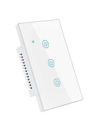 Cod. I:890 Interruptor de pared Smart Dual (WIFI + Bluetooth) DS-121JL / 3 botones táctiles / No requiere Neutro / Control por APP Smart Life o Tuya / compatible con Alexa, Google Home / Dim.: 118*72*5mm / Blanco