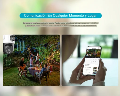 Cod. 372 Cámara Smart Exterior 360° DAHUA Picoo Dual 3K D1 5MP+5MP / Wi-Fi 6 / Vista Nocturna Dual Ligth (50m IR) / Detección humana/vehículo IA / 6*modos patrulla / Alarma (Luz y sonido) / Seg. automát. / Audio bidireccional / Soporta microSD (hasta 256G