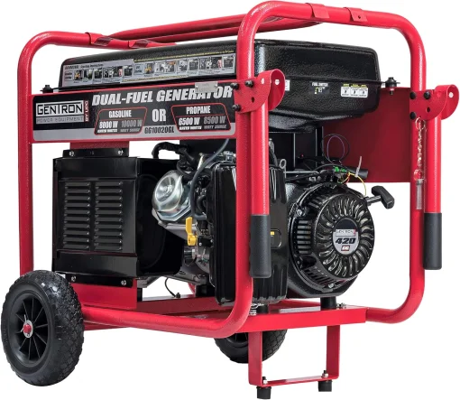 Cod. 232 Generador Gentron GG10020GL 10000W / Dual: Gas o Gasolina 8GL. / Salida: 4*tomas AC 120V, , 1*120V bloqueo giro, 1*120/240V bloqueo giro, 1*12V CC. / Funcióna 11 Hr. 50% / arranque eléctrico