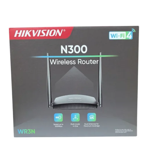 Cod. 149 Router Wi-Fi 4 HIKVISION WR3N / 2,4 GHz: 300Mbps / 4*Puertos 10/100Mbps / 2x Antenas 5dBi, MIMO / Multimodo (Access Point, Extersor de Rango, WISP)