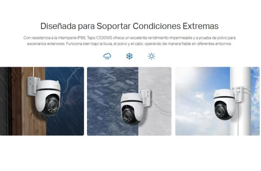 Cod. 410 C&aacute;mara Smart TP-Link Tapo C530WS 3K 5MP 360&ordm; P/Exterior / Visi&oacute;n Nocturna Color Starlight / Detecci&oacute;n Smart-AI (pers. masc. veh. L&iacute;nea) seg. movimiento / Audio bidireccional / Alarma de Luz y sonido&nbsp;Personalizable / Soporta microSD 512GB / Compat