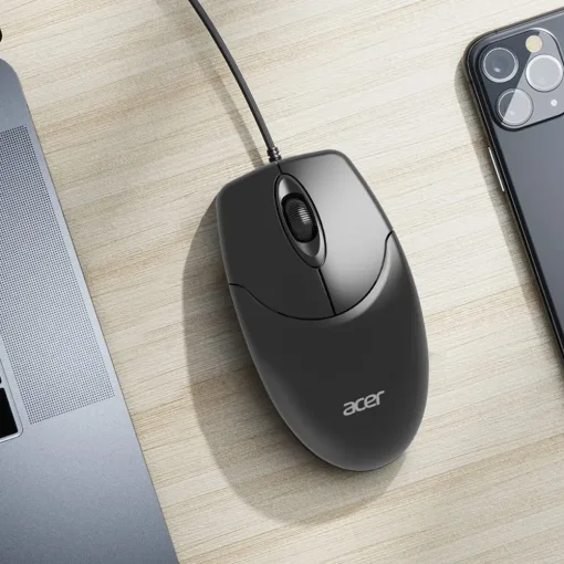 Cod. 293 Mouse ACER OMW316 Office / 3 botones / &Oacute;ptico 1200DPI / ergon&oacute;mico / Plug &amp; Play / Cable 1.5 m, USB / Negro