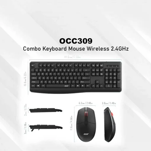 Cod. 298 Kit 2en1 ACER Wireless OCC309 BK / Teclado Espa&ntilde;ol + Mouse &oacute;ptico 1600DPI, 4 botones / 2.4GHz / F. Multimedia / Ergon&oacute;mico