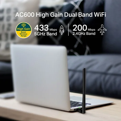 Cod.034 Wireless USB Archer T2U Plus de banda dual AC600/ 1 antena 180° de 5dBi