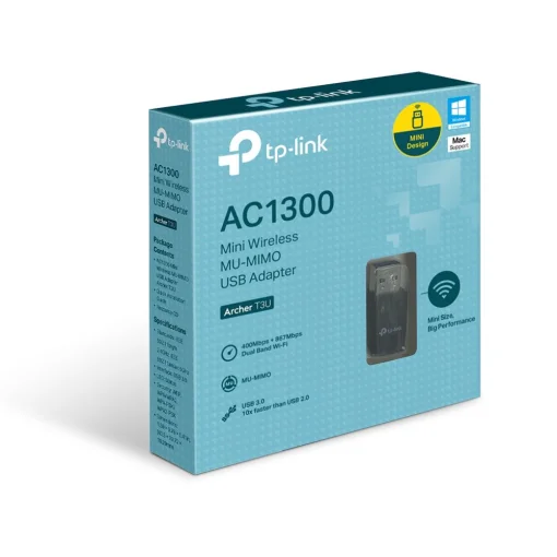 Cod. 060 Adaptador inalámbrico USB 3.0 de doble banda AC1300 TP-LINK Archer T3U / MU-MIMO /Compatible con Windows 11 /10/8.1/8/7/XP, Mac OS X
