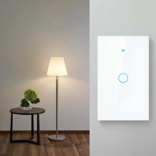 Cod. 888 Interruptor de pared Smart WIFI WHC05 WH / 1 botón táctil / No requiere Neutro / Control por APP / compatible con Alexa, Google Home / Dim.: 120*72*7mm / blanco