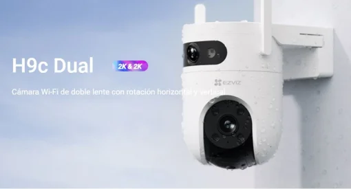 Cod. 335 Cámara Smart exterior EZVIZ H9c Dual 2K &amp; 2K 360° / Vista Nocturna Color / 2*modos patrulla / Detección humana/vehículo IA / Co-detección Seg. automát. / Defensa activa / Audio bidireccional / Soporta microSD hasta 512GB / Compatible: Alexa y ass