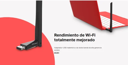 Cod. 369  Adatador Wi-Fi USB MERCUSYS MU6H / AC650 Dual Band&nbsp;(2,4GHz 200Mbps y 5GHz 433Mbps) / 1*antena de alta ganancia giro 180&deg; de 5dBi