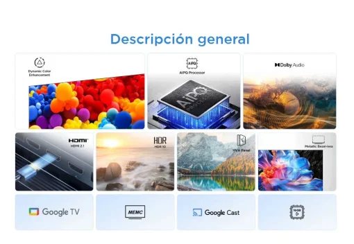 Cod. 118 Smart TV TCL 65&quot; 4K 65P6K HDR 10+ MEMC / Google TV / AiPQ / Dynamic Color / Bisel Metálico / Panel HVA / HDMI 2.1, USB 3.0 / WiFi 5 &amp; BT5.2 / Dolby audio 10W*2 / Google Cast / Control remoto por voz