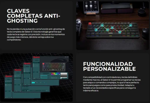 Cod. 282  Teclado Mec&aacute;nico MARVO Saber 61 (KG933G SP) / Switch rojo / Retroiluminaci&oacute;n RGB din&aacute;mica / Full Anti-ghosting / USB,&nbsp;1.8m / 62 teclas Espa&ntilde;ol