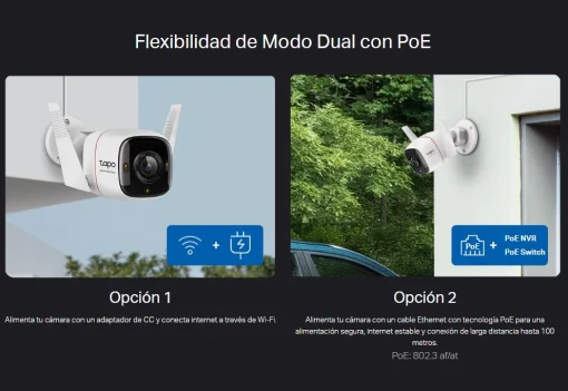 Cod. AT:368 Cámara TP-Link Tapo C325WB Wi-Fi, PoE P/Exterior 2K QHD / Visión Detallado Nocturna ColorPro / Detección AI avanzada (Pers./Masc./Veh.) / Personaliza Alarma y zonas / Audio bidireccional / Soporta microSD 512GB / Compatible: Google Home y Alex