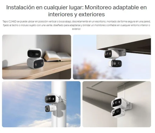 Cod. AT:379 Cámara Smart exterior/interior TP-Link Tapo C246D Dual 2K 360° / Lente gran angular 125° &amp; Teleobjetivo 6mm / Vista Nocturna Intelig. / Detección AI (pers. masc. veh.) / Seg. automát. sincronizado / 8 puntos patrulla / Audio bidireccional / So